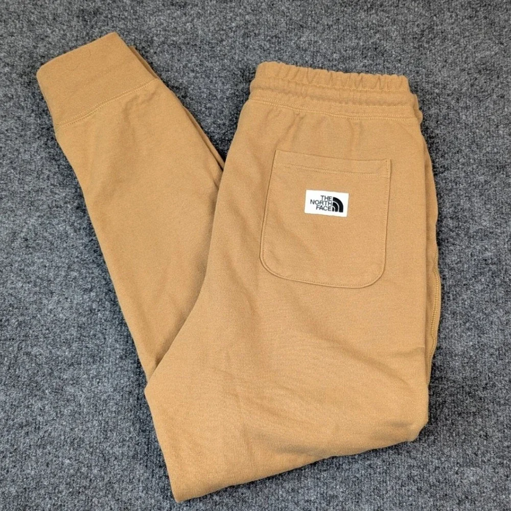 The North Face Mens Joggers Tan Brown Fleece Sweatpants Logo Patch Size M
